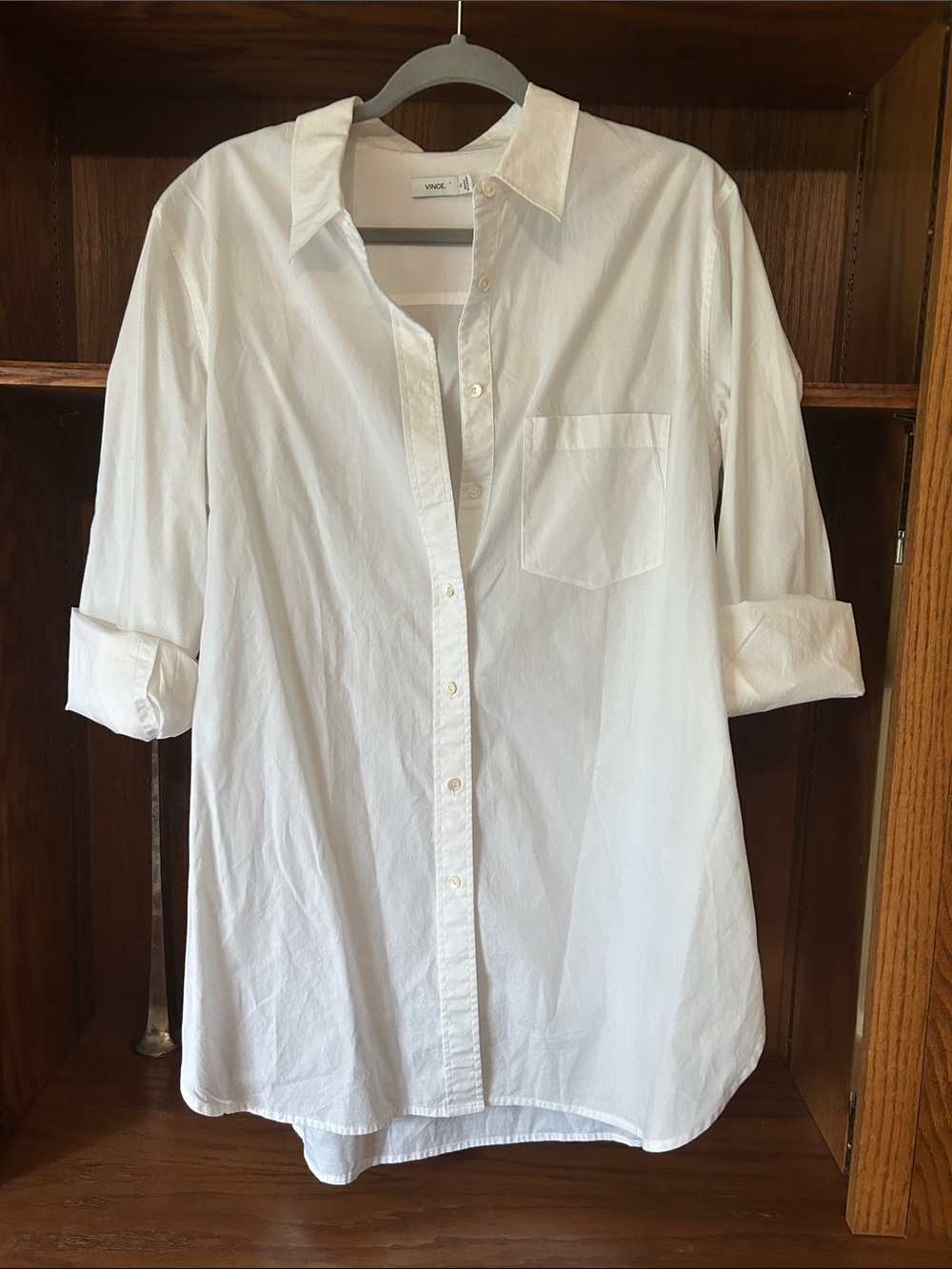Vince White Long-Sleeve Cotton Poplin Button-Down Shirt